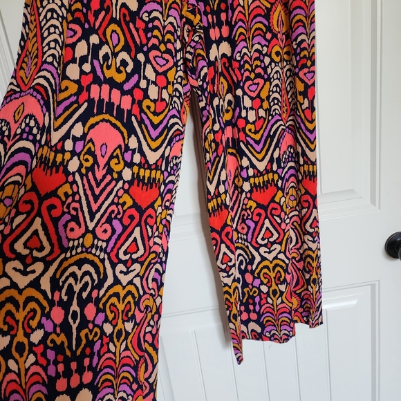 NWT Boden Grace Ikat Navy Pink Coral Crinkle Wide Leg Pull On Pants Size 14 - Picture 2 of 9